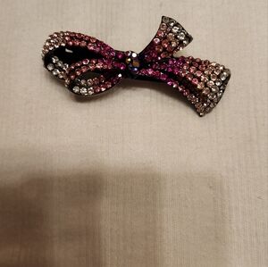 Barrette Rhinestone Bow  in Pink and Brown